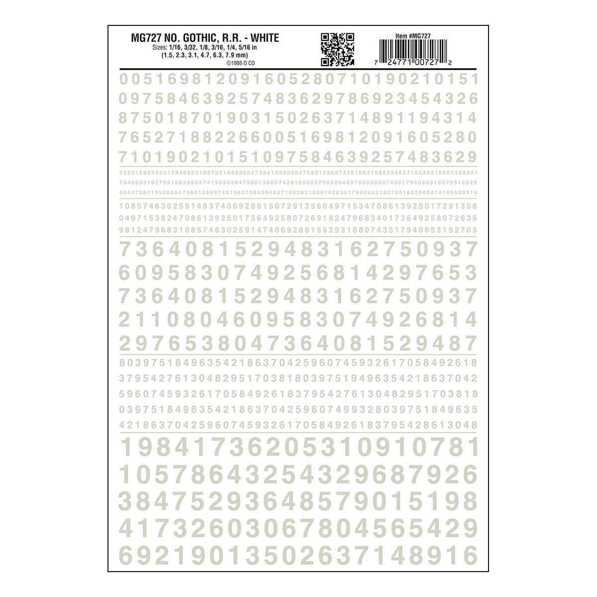 Woodland Scenics Dry Transfer Gothic Numbers, White - WOOMG727