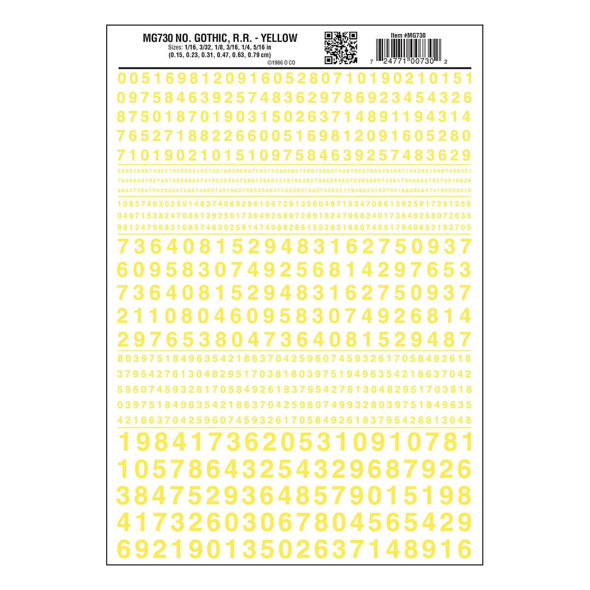 Woodland Scenics Dry Transfer Numbers Only - Railroad Gothic -- Yellow - WOOMG730