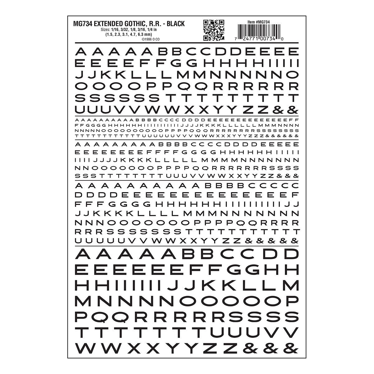 Woodland Scenics Dry Transfer Alphabet & Numbers - Extended Railroad Gothic -- Black - WOOMG734