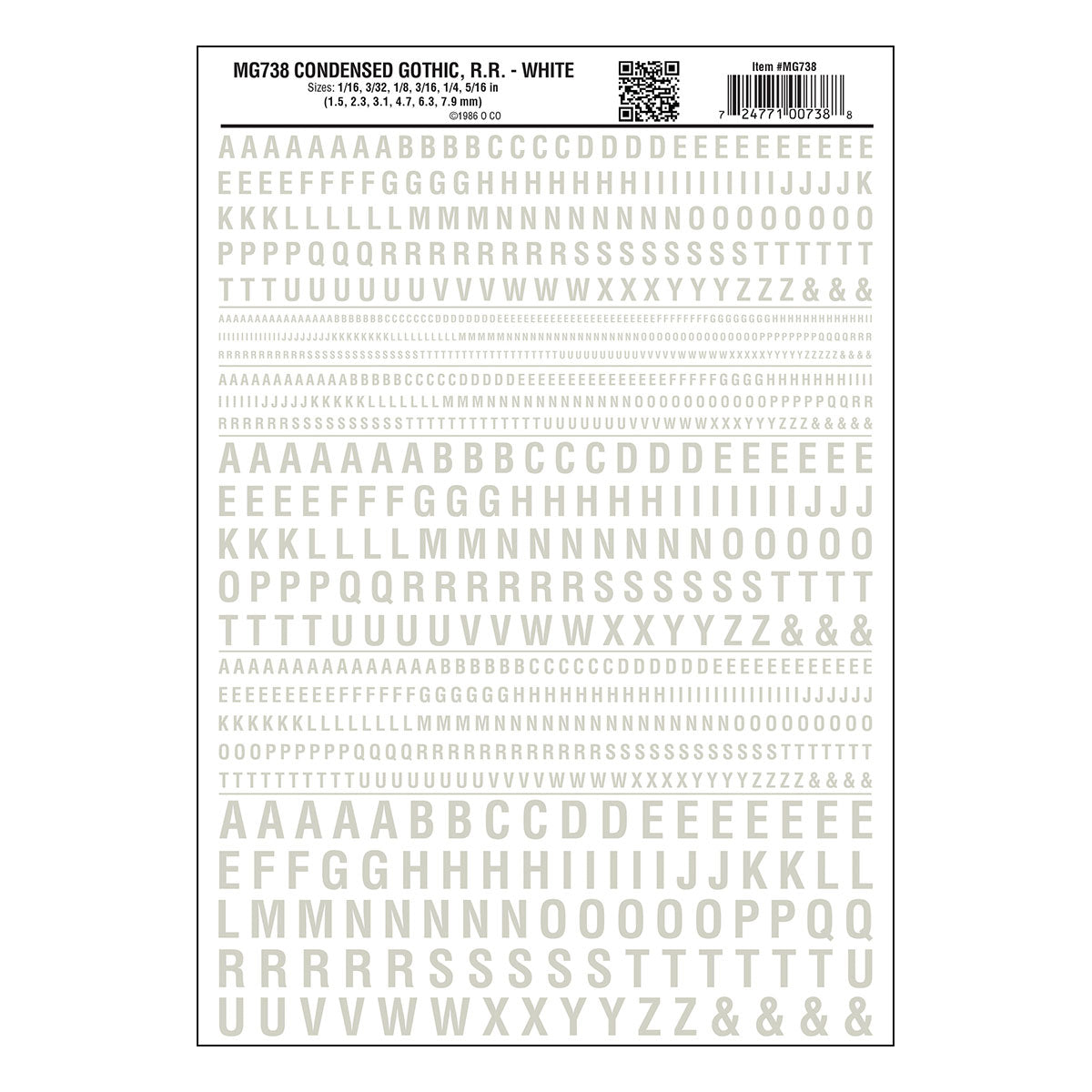 Woodland Scenics Dry Transfer Short Gothic Letters, White - WOOMG738