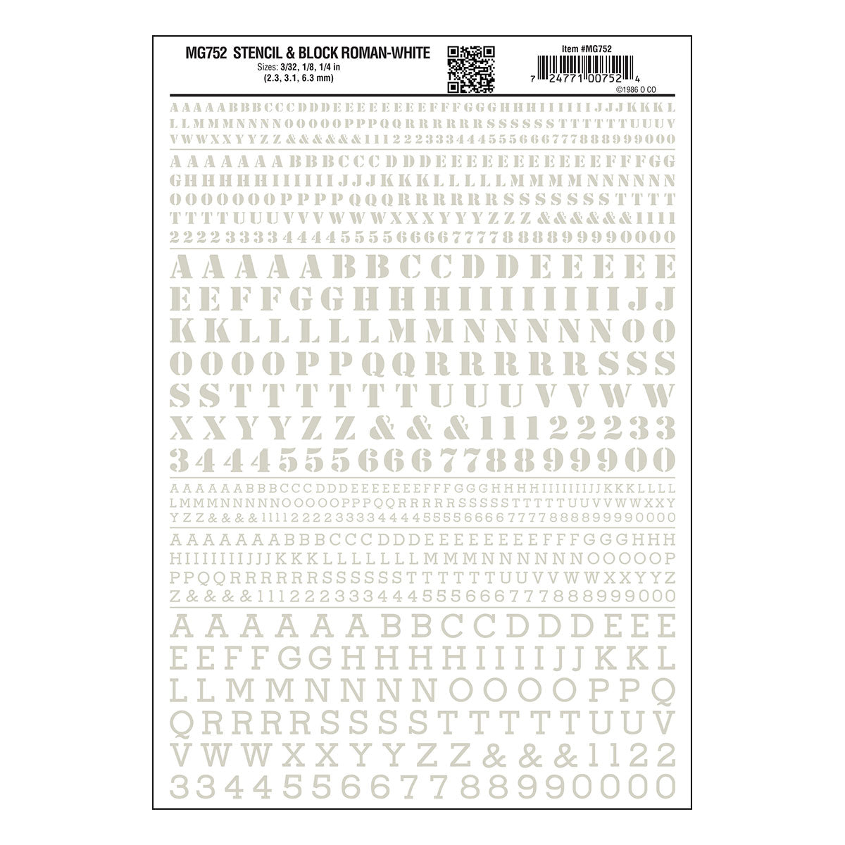 Woodland Scenics Dry Transfer Alphabet & Numbers - Stencil/Block Roman -- White - WOOMG752