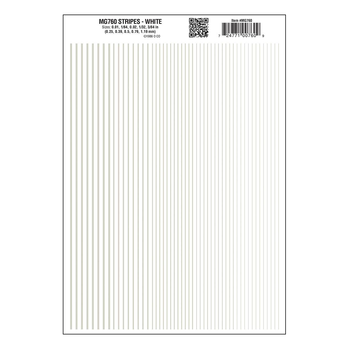 Woodland Scenics Dry Transfer Stripes, White - WOOMG760