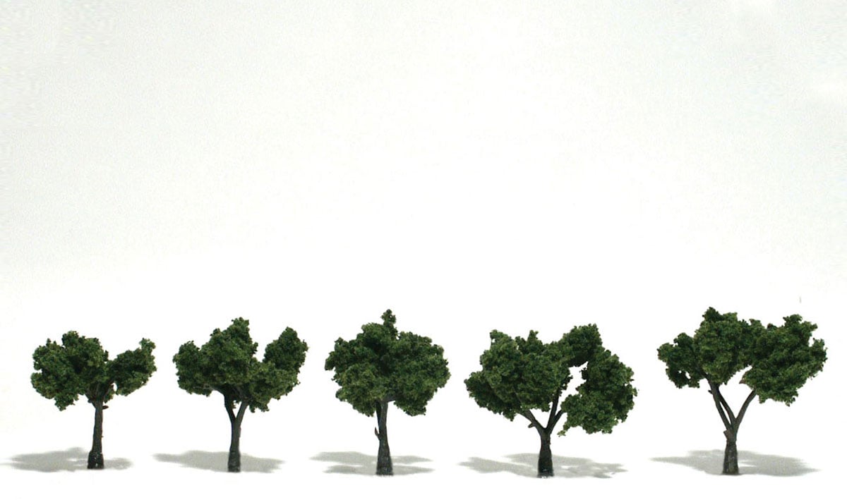 Woodland Scenics Ready-Made Tree, Medium Green 1.25-2" (5) - WOOTR1502