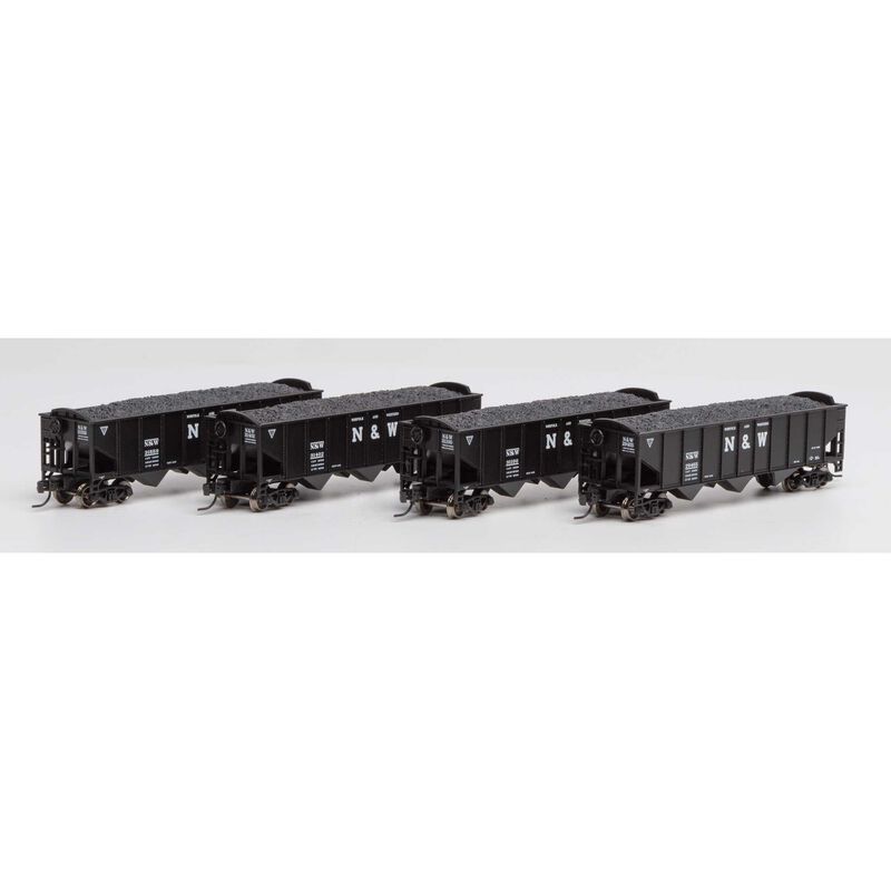 Athearn N 40' 3-Bay Ribbed Hopper w/Load, N&W #2 (4) - ATH25575