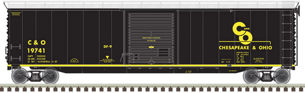 Atlas Postwar 50' Single-Door Boxcar - Ready to Run - Master(R) -- Chesapeake & Ohio 19520 (black, yellow) - ATL20005855