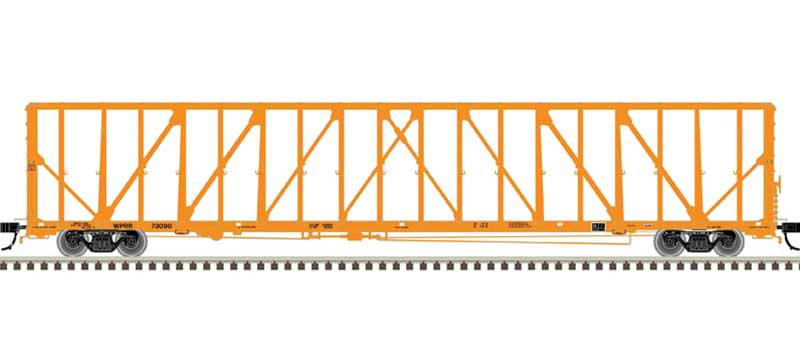 Atlas 73' Center-Partition (Centerbeam) Flatcar - Ready to Run - Master(R) -- Willamette and Pacific Railroad WPRR 73090 (orange, black) - ATL20006484