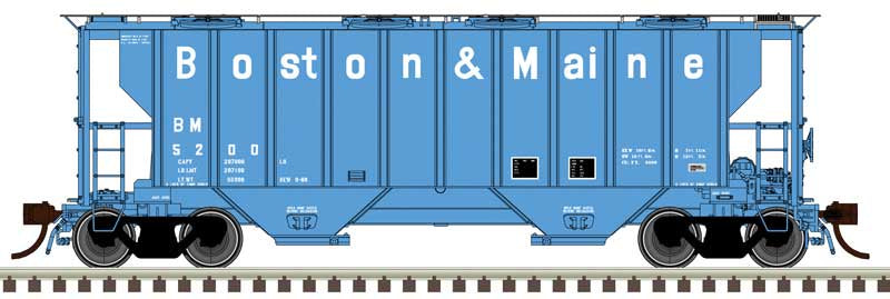 Atlas HO Portec 3000 2-Bay Covered Hopper - Ready to Run - Master(R) Plus -- Boston & Maine #5200 (blue, white)