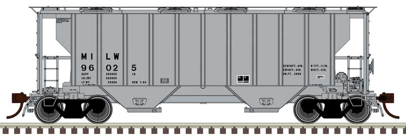Atlas HO Portec 3000 2-Bay Covered Hopper - Ready to Run - Master(R) Plus -- Milwaukee Road #96089 (gray, black)