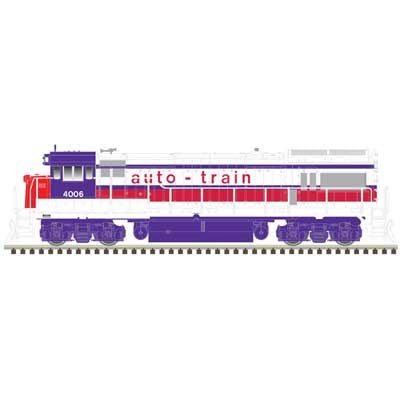 Atlas N GE U33/36B - Standard DC - Master(R) Silver -- Auto Train #4000 (white, red, purple)
