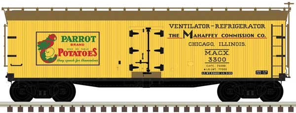 Atlas 40' Wood Reefer - Ready to Run - Master(R) -- Parrot Potatoes 3301 (yellow, Boxcar Red) - ATL50005495