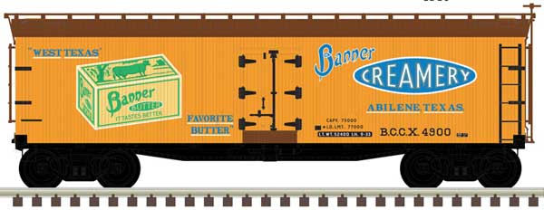 Atlas 40' Wood Reefer - Ready to Run - Master(R) -- Banner Creamery 4900 (yellow, Boxcar Red, blue, green) - ATL50005496