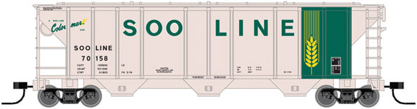 Atlas PS-2 4427 3-Bay Covered Hopper - Ready to Run - Master(R) -- Soo Line #70195 (beige, green) - ATL50005555