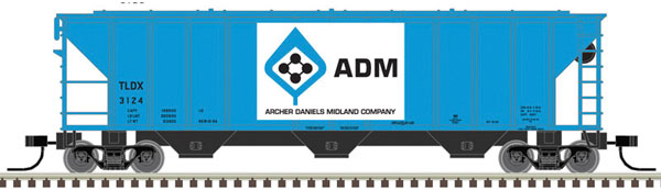Atlas PS-2 4427 3-Bay Covered Hopper - Ready to Run - Master(R) -- Archer-Daniels-Midland #3128 (blue, black, white) - ATL50005558