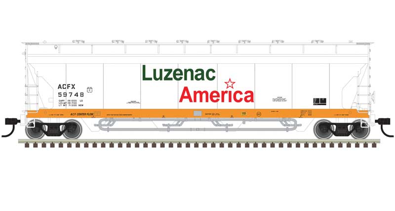 Atlas N Pressureaide Centerflow Covered Hopper - Ready to Run - Master(R) -- Luzenac America #59762 (green, orange, white)