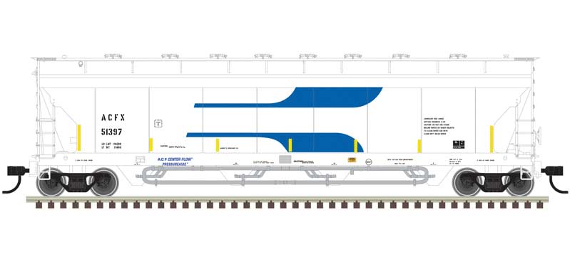Atlas N Pressureaide Centerflow Covered Hopper - Ready to Run - Master(R) -- ACFX #51405 (Venturi, white, blue, yellow conspicuity stripes)