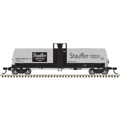 Atlas N ACF 17,360-Gallon Tank Car - Ready to Run - Master(R) -- Stauffer Chemical ACFX #85273 (gray, white, black)