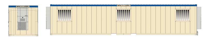 Atlas HO 40' Mobile Office Container - Assembled -- Mobile Mini (tan, blue)