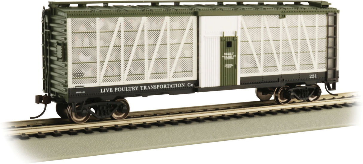 Bachmann Trains HO Poultry Stock Car - Ready to Run -- Live Poultry Transportation Co. #251 (green, white) - BAC15902