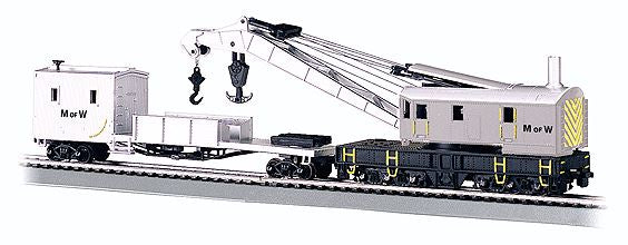 Bachmann Trains HO 250-Ton Crane Car & Boom Tender - Silver Series(R) -- Maintenance-of-Way (Silver, black) - BAC16138