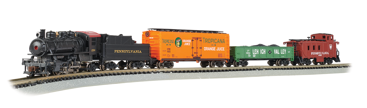 Bachmann N The Keystone - Standard DC -- Pennsylvania Railroad 0-6-0, 3 Cars, 24" E-Z Track Circle, Power Pack