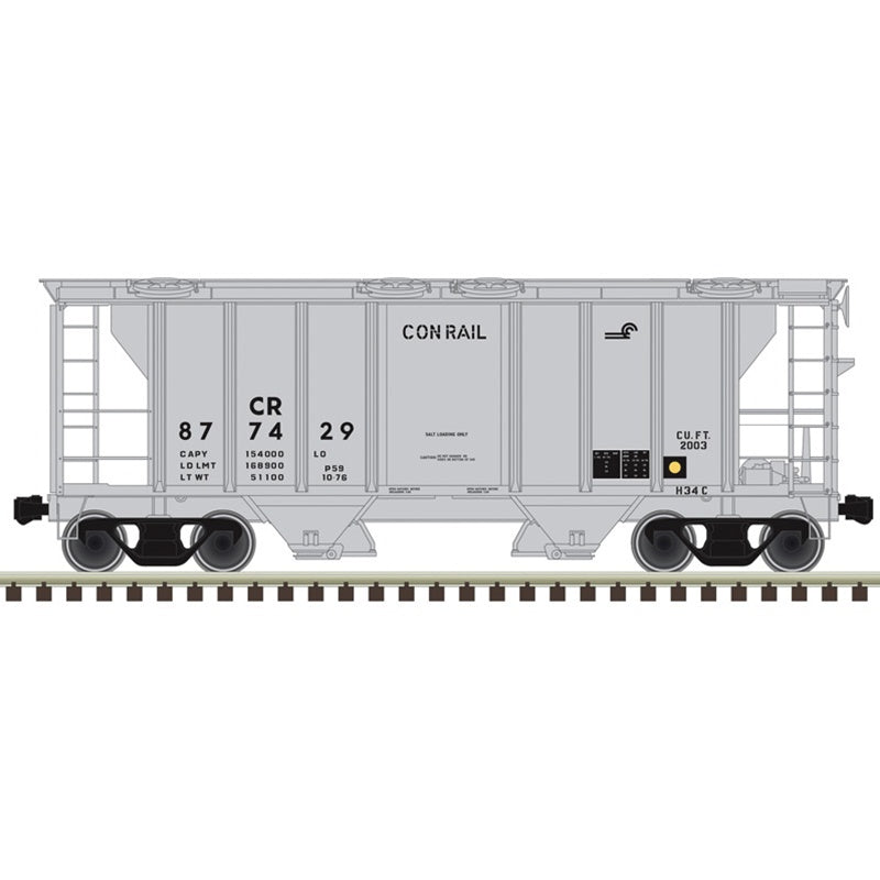 Atlas HO PS-2 2-Bay Covered Hopper - Ready to Run -- Conrail #879729 (gray, black, Small Logo)