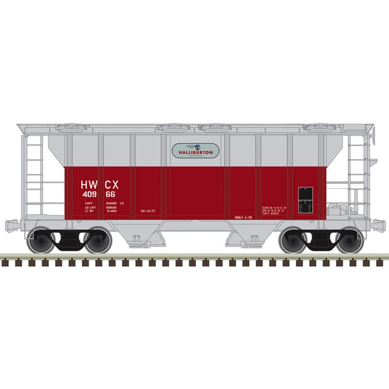 Atlas HO PS-2 2-Bay Covered Hopper - Ready to Run -- Haliburton HWCX #40966 (gray, red)