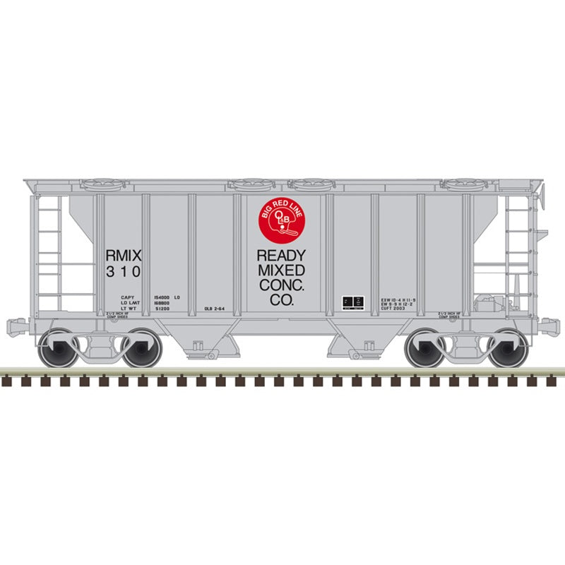 Atlas HO PS-2 2-Bay Covered Hopper - Ready to Run -- Ready-Mixed Concrete RMIX #312 (gray, red, black)
