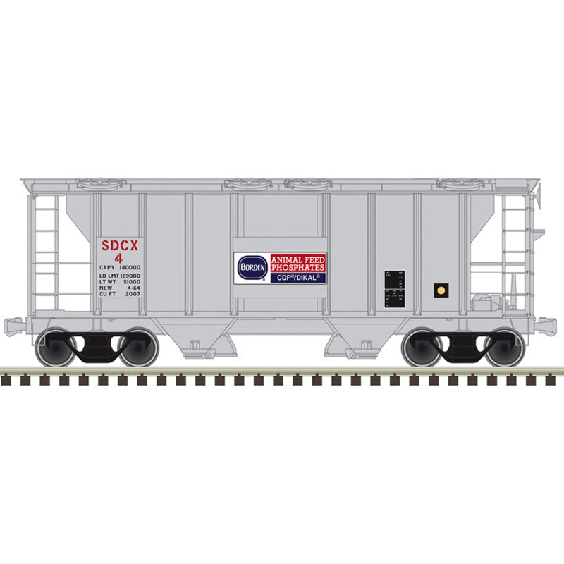 Atlas HO PS-2 2-Bay Covered Hopper - Ready to Run -- Borden Animal Feeds SDCX #51 (gray, red, black)