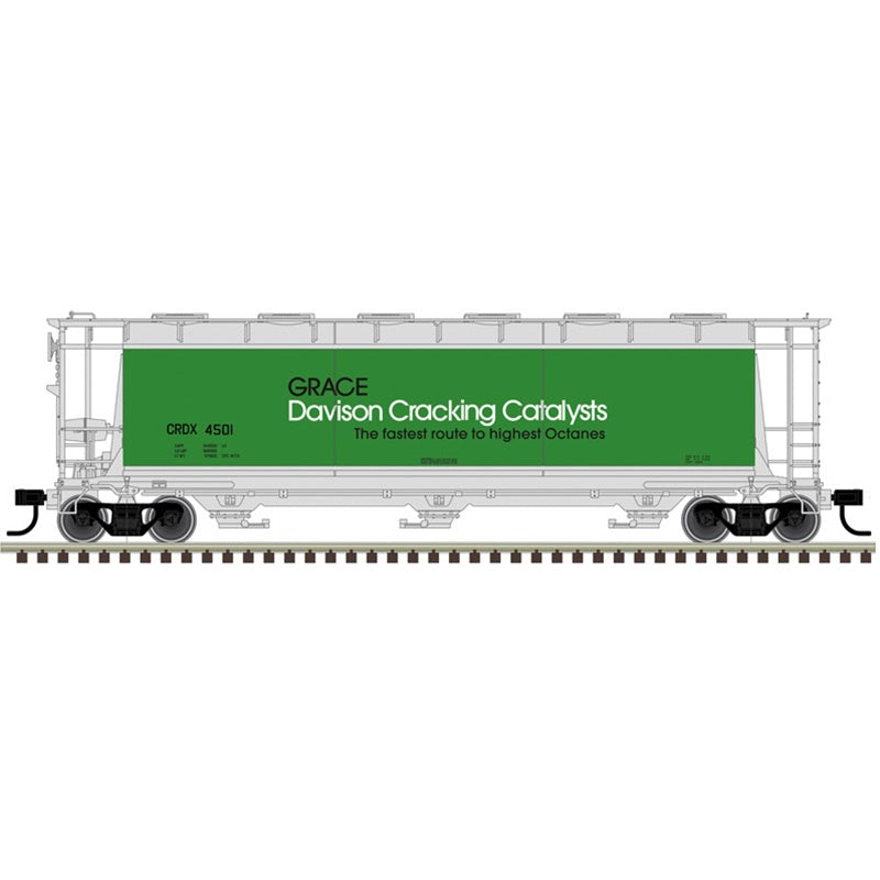 Atlas HO ACF 3-Bay Cylindrical Hopper - Ready to Run - Maaster(R) -- Davison Catalysts CRDX #4512 (green, white)