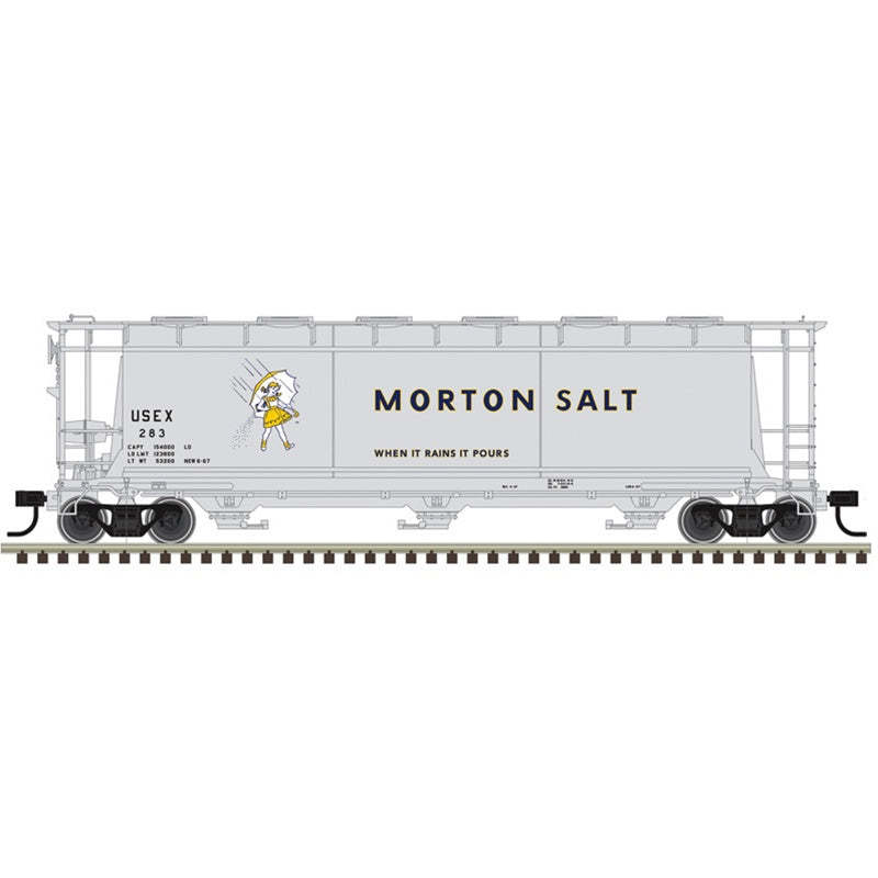Atlas HO ACF 3-Bay Cylindrical Hopper - Ready to Run - Maaster(R) -- Morton Salt USEX #285 (gray, black, yellow)