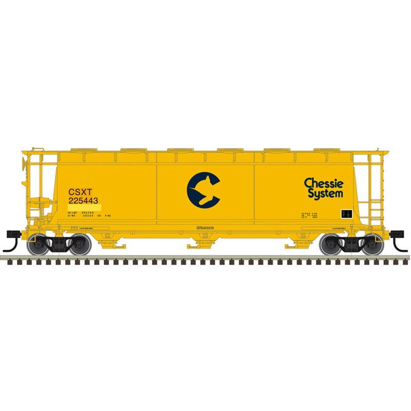 Atlas HO ACF 3-Bay Cylindrical Hopper - Ready to Run - Maaster(R) -- Chessie System CSXT #225443 (CSX Patch, yellow, blue)