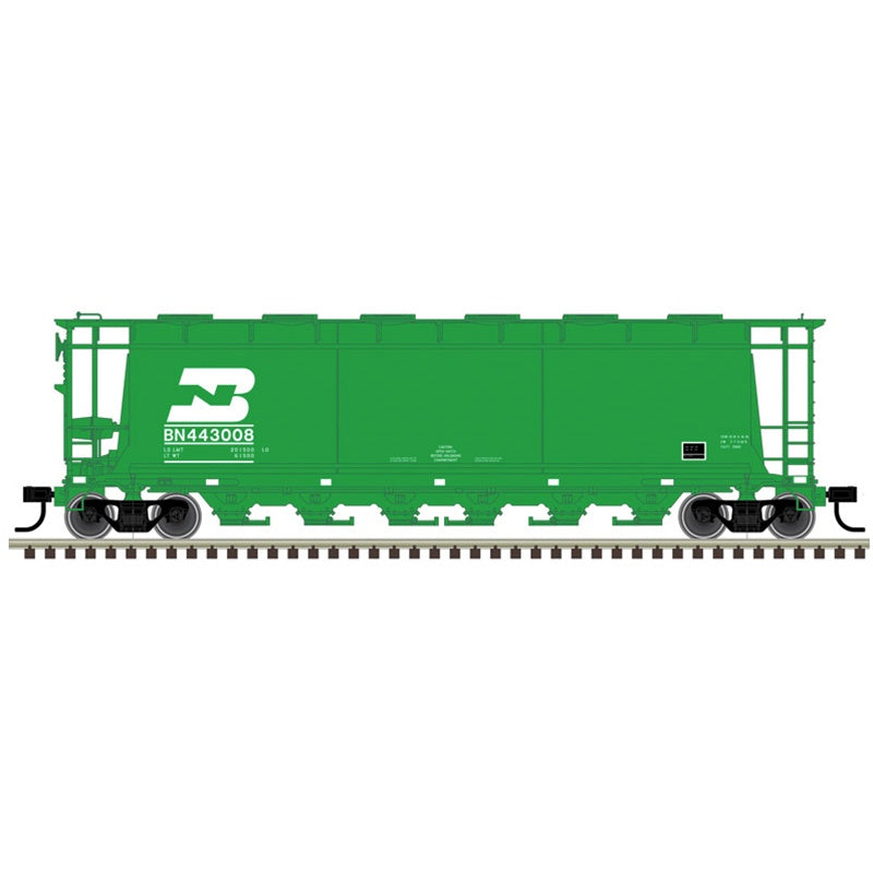 Atlas HO ACF 6-Bay Cylindrical Hopper - Ready to Run - Maaster(R) -- Burlington Northern #443036 (Cascade Green, white, Small 1990s Logo)