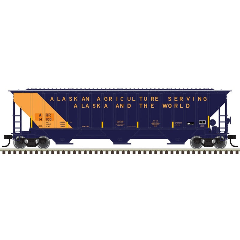 Atlas HO Thrall 4750 Covered Hopper - Ready to Run -- Alaska RR (ARR) #14100 (blue, yellow, conspicuity stripes)