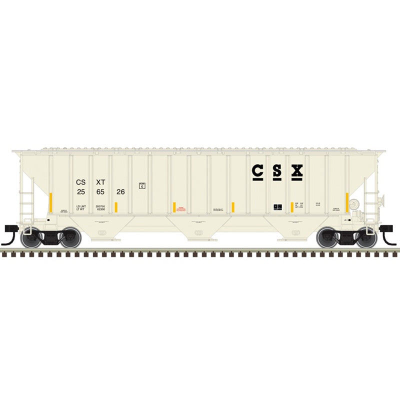 Atlas HO Thrall 4750 Covered Hopper - Ready to Run -- CSX #256526 (gray, black, yellow conspicuity marks)