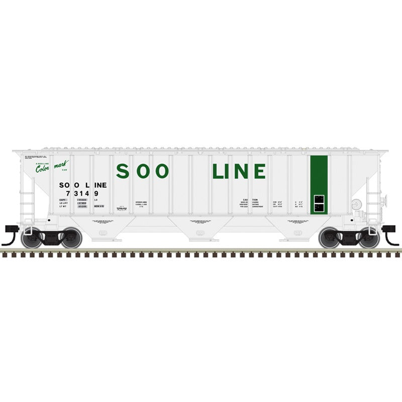 Atlas HO Thrall 4750 Covered Hopper - Ready to Run -- Soo Line (SOO) #73187 (white, green, Colormark Logo)