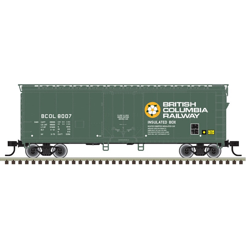 Atlas HO 40' Plug-Door Boxcar - Ready to Run -- British Columbia Railway (BCR) #8011 (green, white, yellow, Dogwood Logo)