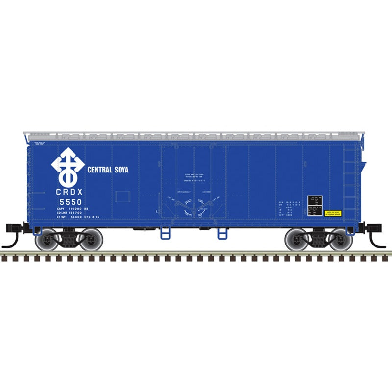 Atlas HO 40' Plug-Door Boxcar - Ready to Run -- Central Soya #5550 (blue, silver, white)