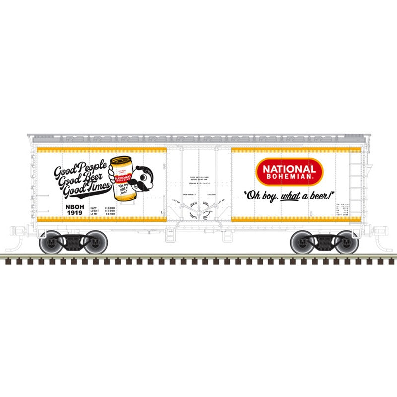 Atlas HO 40' Plug-Door Boxcar - Ready to Run -- National Bohemian #1933 (Fantasy Scheme, white, gold red)