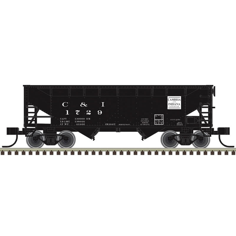 Atlas HO Offset-Side 2-Bay Open Hopper - Ready to Run -- Cambria & Indiana (C&I) #1737 (black, white, COTS Stencils)