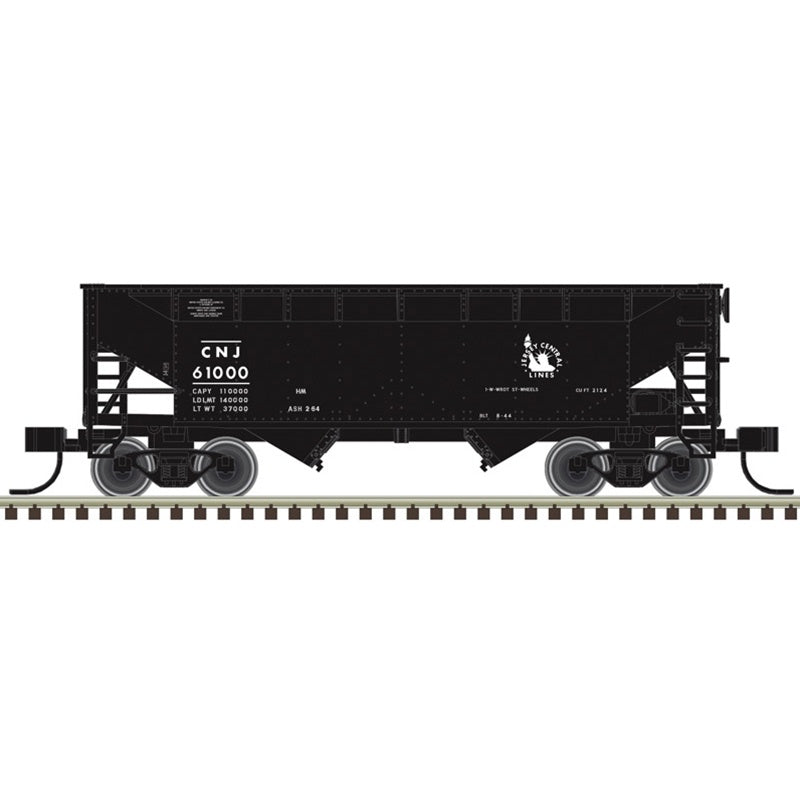 Atlas HO Offset-Side 2-Bay Open Hopper - Ready to Run -- Central Railroad of New Jersey (CNJ) #61000 (black, white, Liberty Logo)