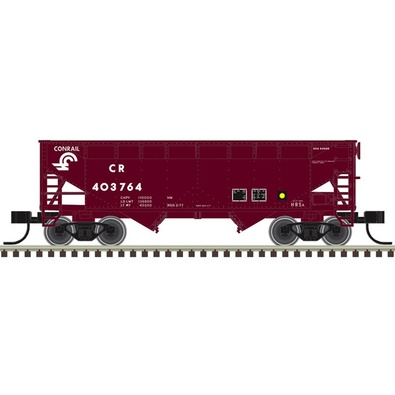 Atlas HO Offset-Side 2-Bay Open Hopper 3-Pack - Ready to Run -- Conrail (CR) #403862, 403917, 404125 (Boxcar Red, Small Logo)