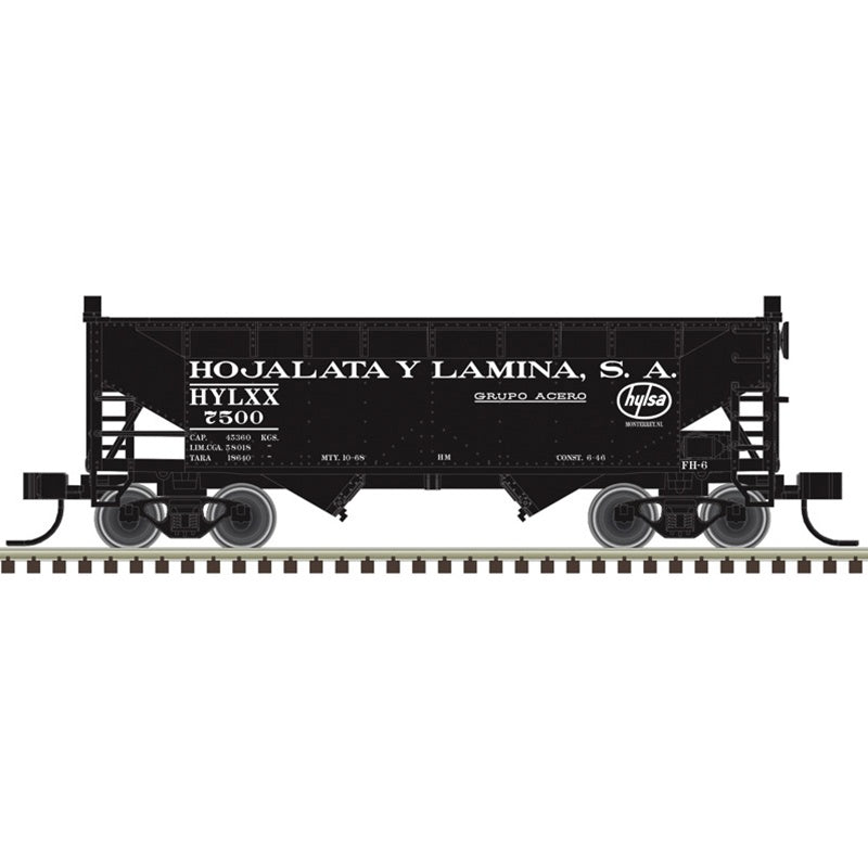 Atlas HO Offset-Side 2-Bay Open Hopper - Ready to Run -- Hojalata Y Lamina S.A. #7500 (black, white)
