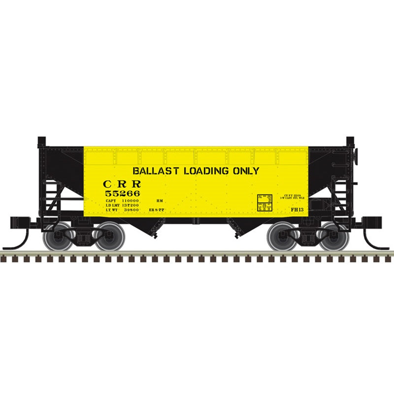 Atlas HO Offset-Side 2-Bay Open Hopper 2-Pack - Ready to Run -- Clinchfield (CRR) #55266, 55299 (yellow, black, white, Ballast Service)