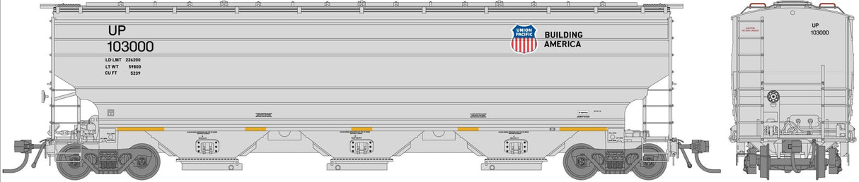 Jackson Railcar H501017 - Trinity 5239 3-Bay Covered Hopper Union Pacific (UP) 103241 High Markings (White) - HO Scale