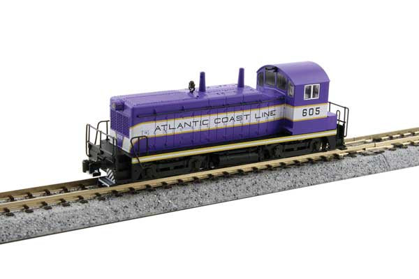 Kato N EMD NW2 - Standard DC -- Atlantic Coast Line #605 (silver, purple, yellow)