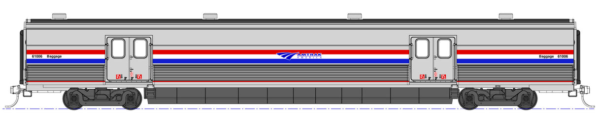 Kato Viewliner II Baggage Car - Ready to Run -- Amtrak #61006 (Phase III Heritage; silver, blue, white, red) - KAT356211