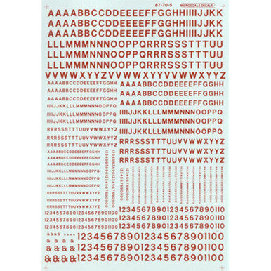Microscale HO Letters & Numbers, Gothic/Red - MSI90105