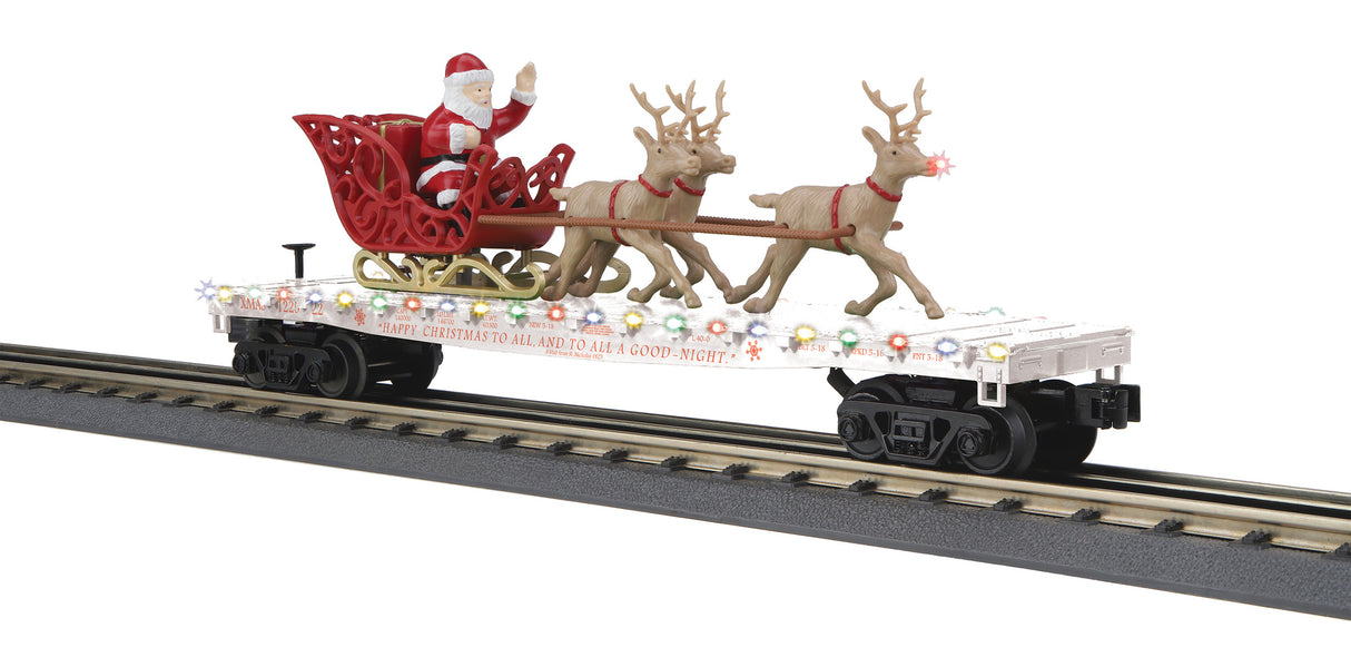 MTH - Mikes Train House O Christmas Flatcar w/Santa Sleigh & Reindeer/wht - MTH3076862