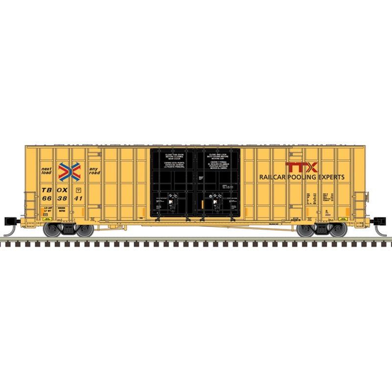 Atlas N Gunderson 7550 Double-Door Boxcar - Ready to Run -- TTX TBOX #663952 (yellow, black, red logo)