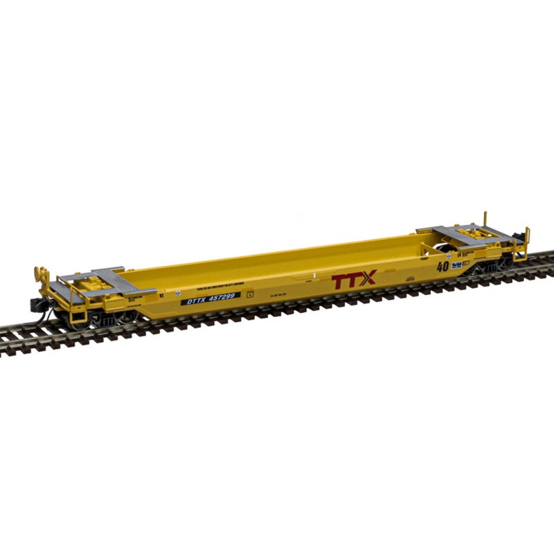 Atlas N 40' Rebuilt Well Car - Ready to Run - Master(R) -- TTX DTTX #457754 (Late Repaint, yellow, red, black)